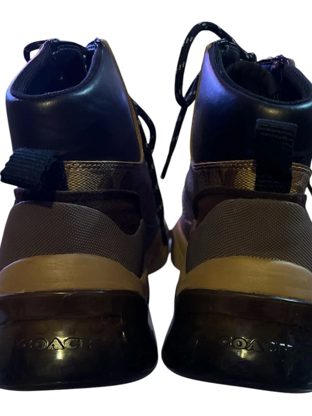 Coach Men’s Brown and Black Signature High-Top Boat Sneaker